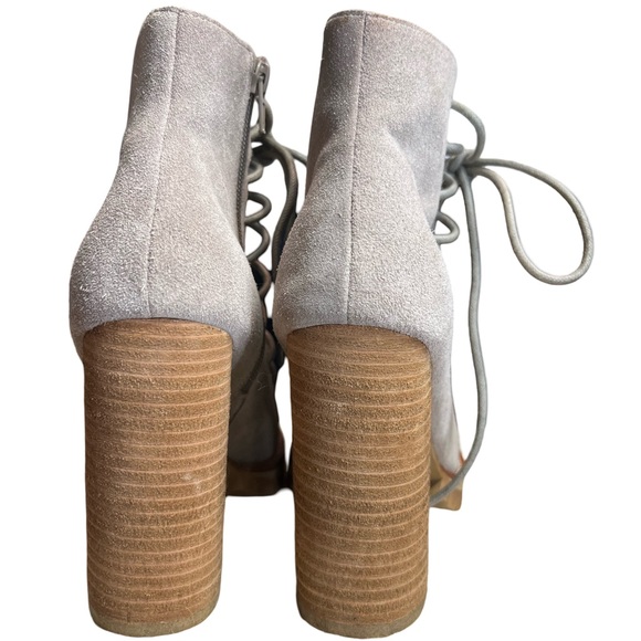 Jeffrey Campbell Free People NWOT Taupe Suede Open Front Lace up 4.5” Heel Shoes - Picture 4 of 11